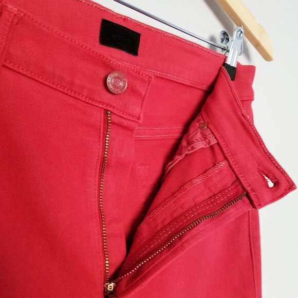 MOTHER The Insider High-Rise Crop Step Fray Jeans Hot Rod Red Size 30 $208 - Picture 15 of 16